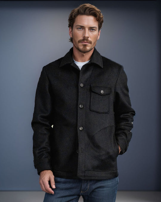 Herren Hemdenjacke aus Wollmix mit aufgesetzter Brusttasche und klassischem Hemdkragen Shop Nory