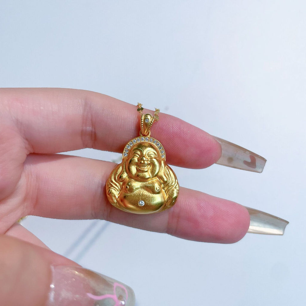 Damen Halskette mit Buddha-Anhänger und hochwertigem Strass-Besatz Shop Nory