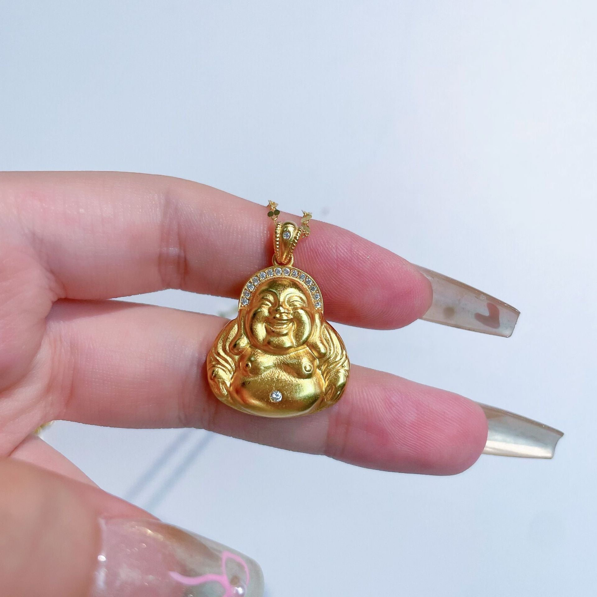 Damen Halskette mit Buddha-Anhänger und hochwertigem Strass-Besatz Shop Nory