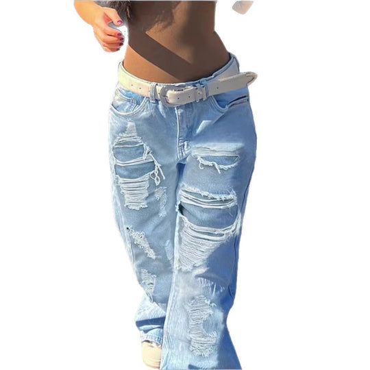 Damen Hochtaillierte Oversize-Baggy-Jeans mit starkem Destroyed-Look und tiefem Schritt Shop Nory