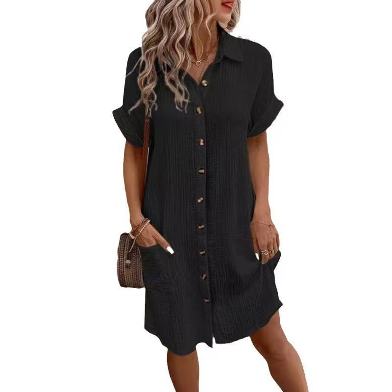 Damen lässiges Hemdblusenkleid mit Knopfdetails und Taschen