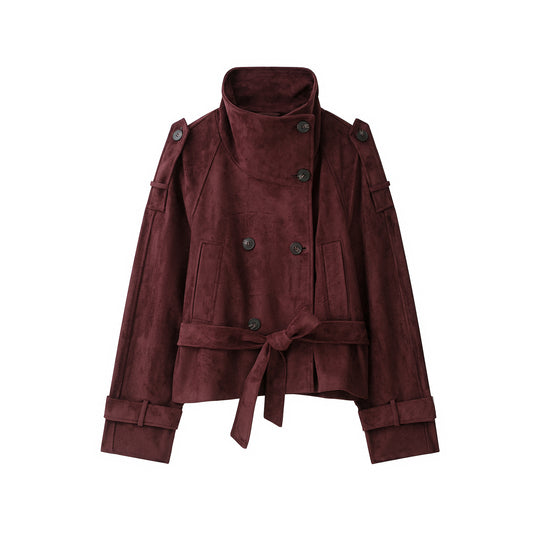 Damen Velours‑Trenchjacke mit hohem Funnelkragen und Bindegürtel Shop Nory