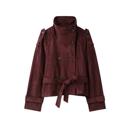 Damen Velours‑Trenchjacke mit hohem Funnelkragen und Bindegürtel Shop Nory