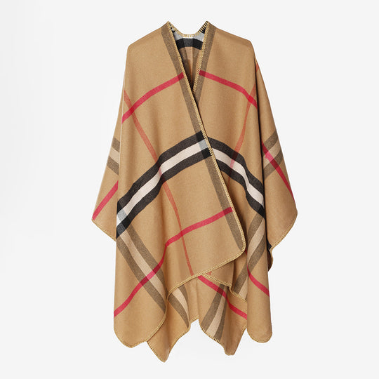 Damen Karierter Wollmix‑Poncho im Oversize‑Cape‑Schnitt mit Zierstichkante Shop Nory
