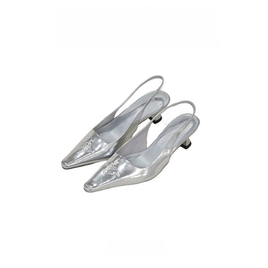 Damen Flache Slingback-Slipper mit eckiger Zehenkappe, metallischem Finish und geprägtem Ornament Shop Nory