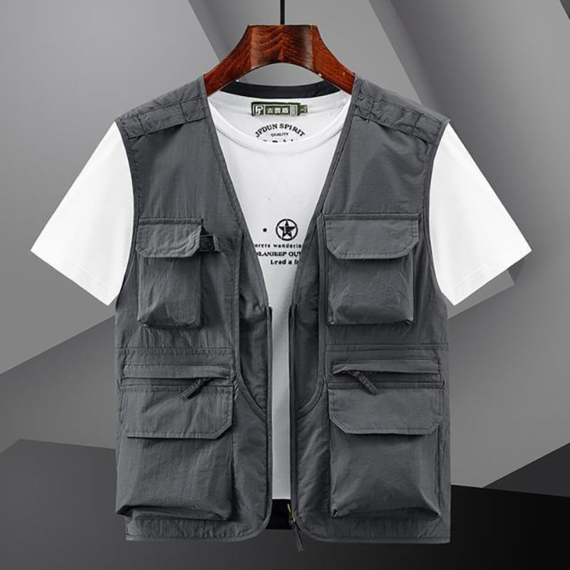 Herren Leichte Angler- und Fotografie-Utilityweste mit multifunktionalen Taschen und atmungsaktivem Baumwollmix Shop Nory