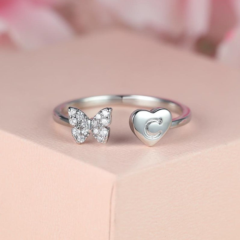 Damen Ring mit Schmetterlingsdesign und Herzmotiv Shop Nory