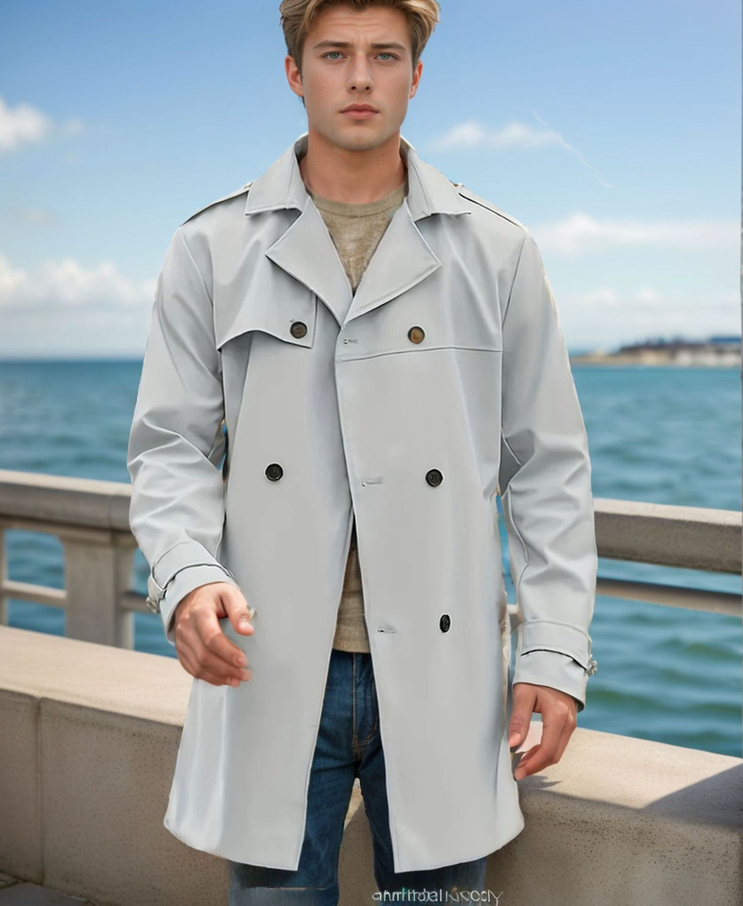 Herren nan urbaner Regenmantel im Trench-Stil mit doppellagiger Sturmklappe und verstellbaren Manschetten Shop Nory