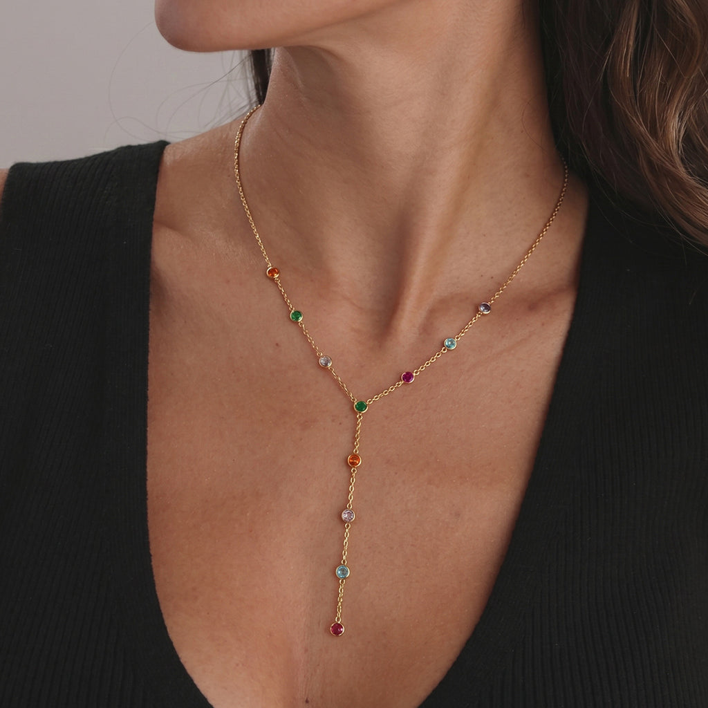Damen Halskette mit bunten Zirkonia-Anhängern Shop Nory
