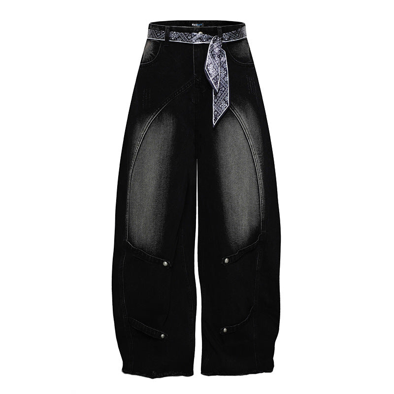Damen Weite Denim-Culotte mit hohem Bund und Bandana-Gürtel Shop Nory