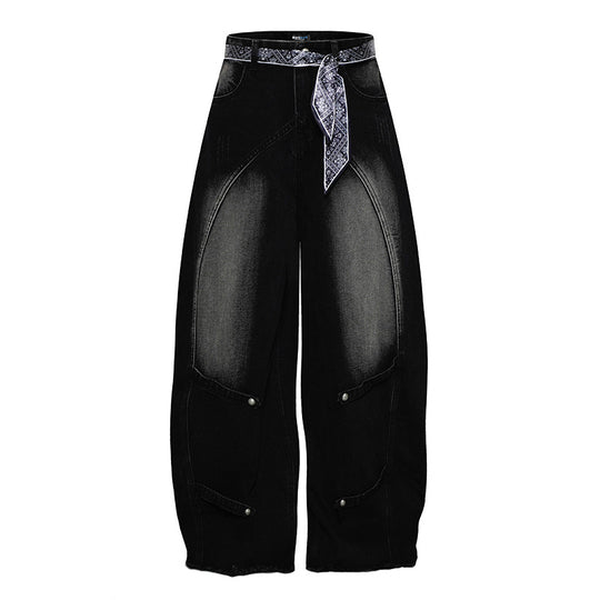 Damen Weite Denim-Culotte mit hohem Bund und Bandana-Gürtel Shop Nory