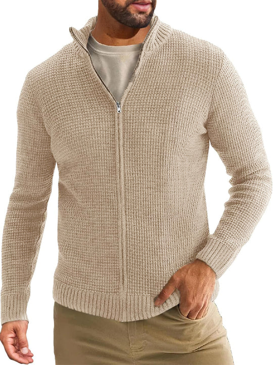 Herren Reißverschluss-Strickjacke mit Waffelstruktur und Stehkragen Shop Nory