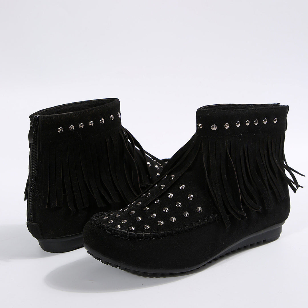 Damen Fransen‑Ankleboots im Mokassinstil mit Nieten und Rückenreißverschluss Shop Nory