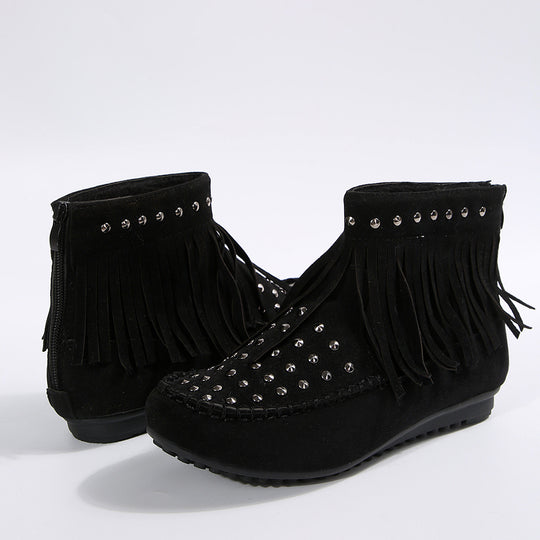 Damen Fransen‑Ankleboots im Mokassinstil mit Nieten und Rückenreißverschluss Shop Nory