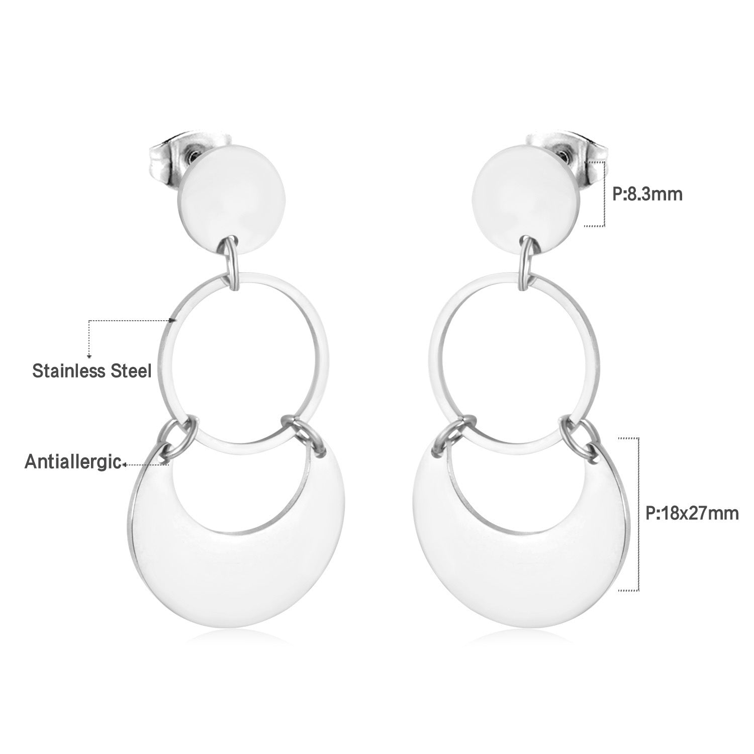Damen Ohrringe mit elegantem, doppellagigem Rechteckdesign aus Edelstahl und goldplattierter Oberfläche Shop Nory