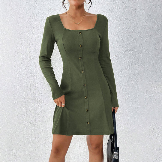 Damen ausgestelltes Strick‑Korsagenkleid mit durchgehender Knopfleiste, Square‑Neck und figurformenden Teilungsnähten Shop Nory