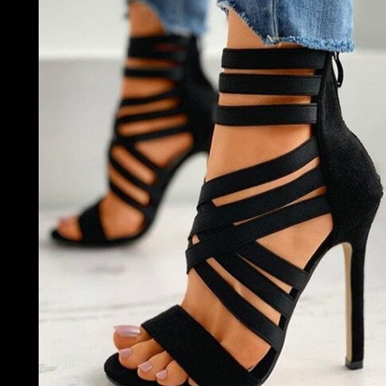Damen Offene High-Heel Sandaletten mit elastischen Riemen