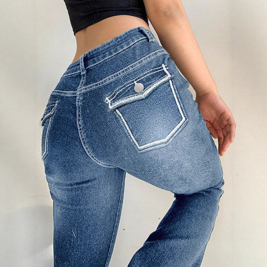 Damen taillenhohe Flared-Denimhose mit sculptendem Sitz und verlängertem Bein Shop Nory