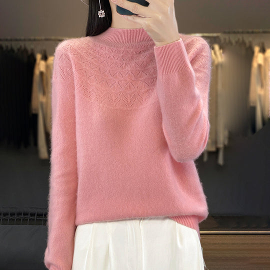 Damen Kuscheliger Mohair‑Optik Pullover mit Zierstruktur am Oberteil und Stehkragen Shop Nory