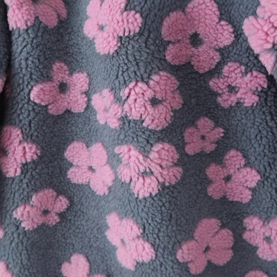 Damen Teddy-Fleece-Overheadjacke mit Stehkragen, Blumenrelief und Halbreißverschluss Shop Nory