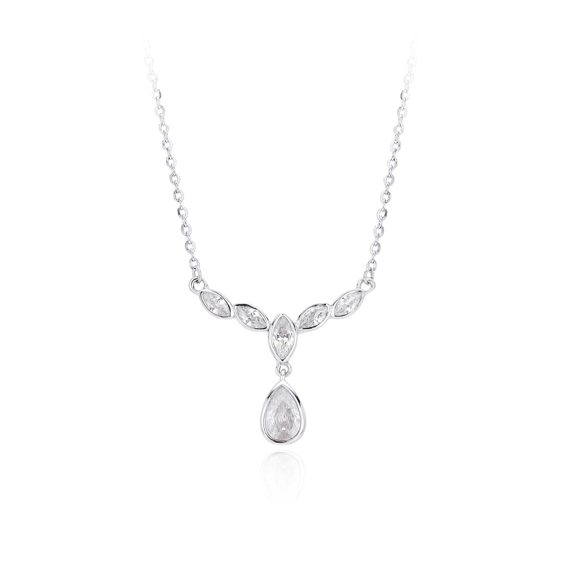 Damen Halskette mit funkelnden Zirkonia-Elementen im eleganten V-Design Shop Nory