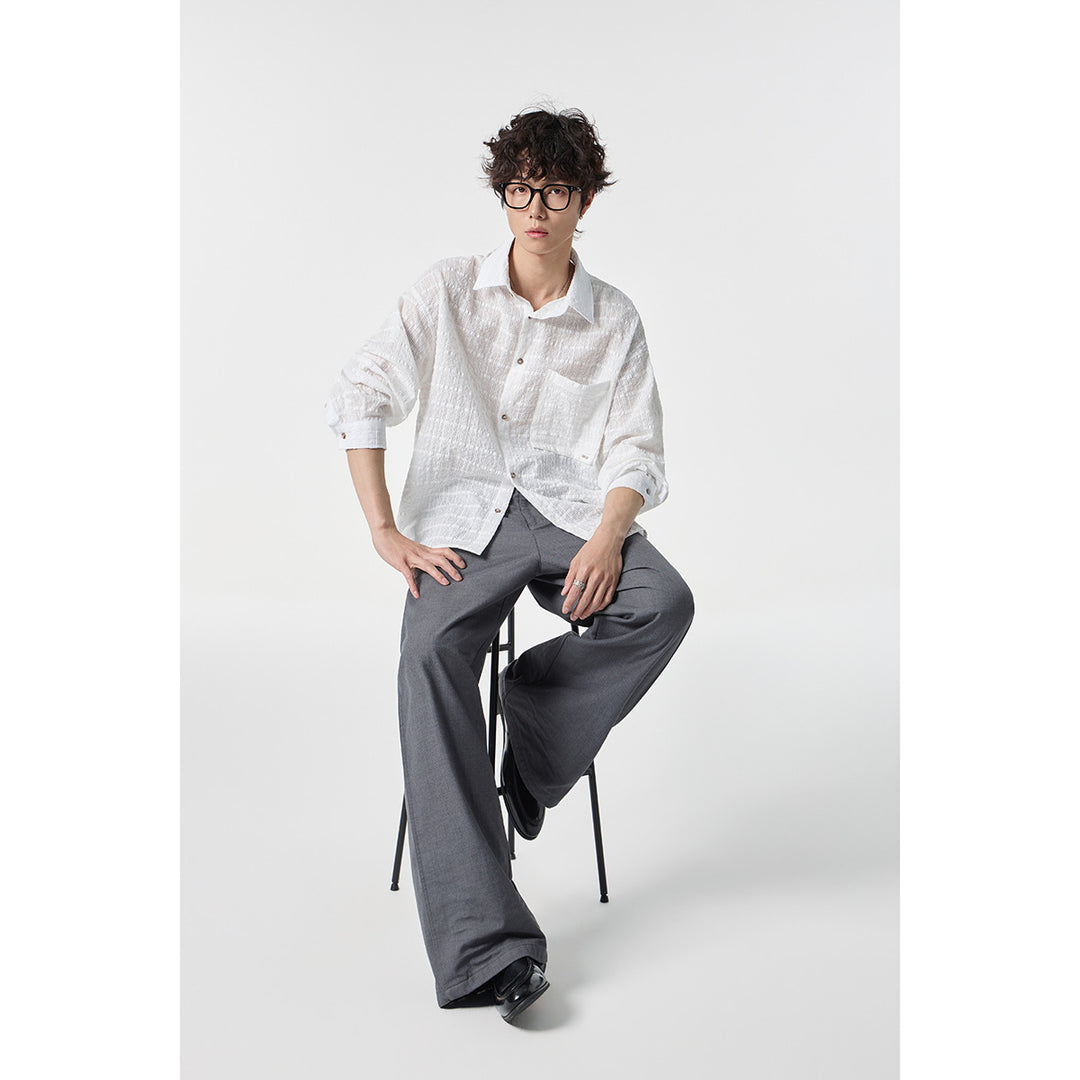 Herren Oversize Baumwoll-Leinen-Gauze-Hemd mit Brusttasche und Kentkragen Shop Nory