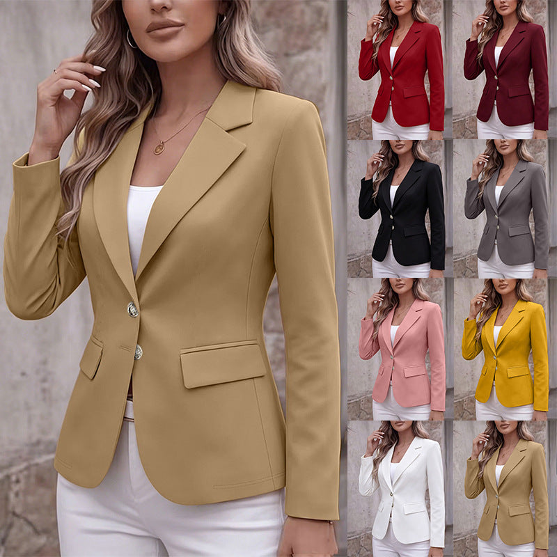 Damen Taillierter Einreihiger Blazer mit Reverskragen und Pattentaschen Shop Nory