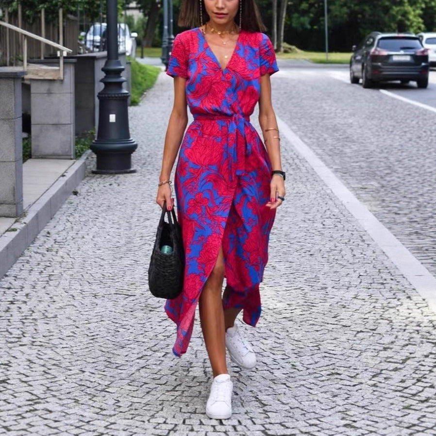 Damen Maxikleid mit Polka-Dots und seitlichem Schlitz