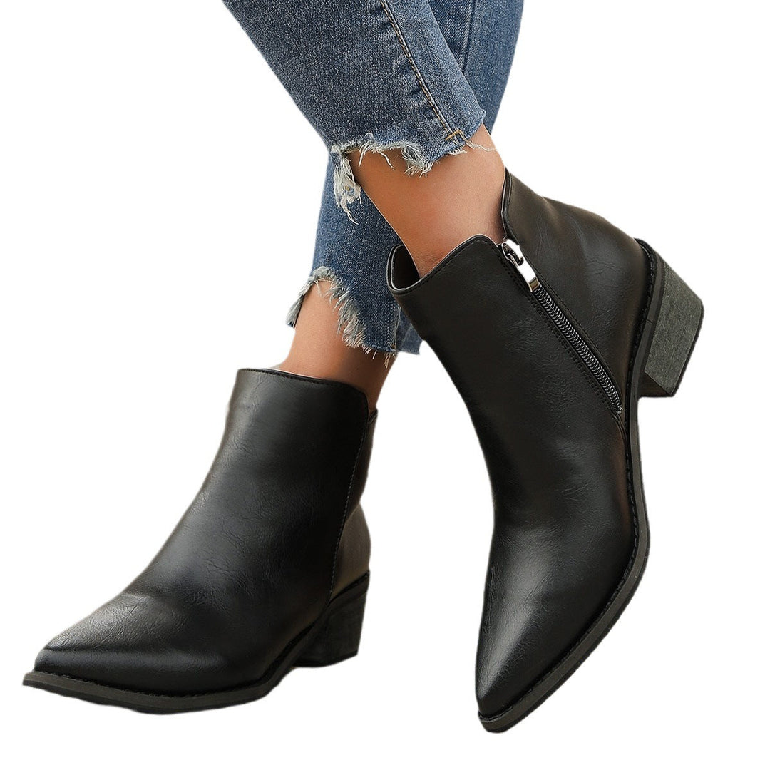 Damen elegante Ankle-Boots mit spitzem Fersenbereich und seitlichem Reißverschluss