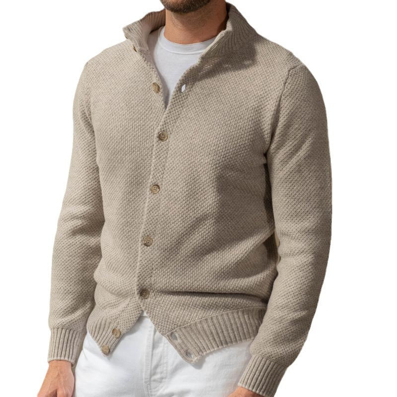 Herren Strukturstrick-Cardigan mit Stehkragen und durchgehender Knopfleiste Shop Nory