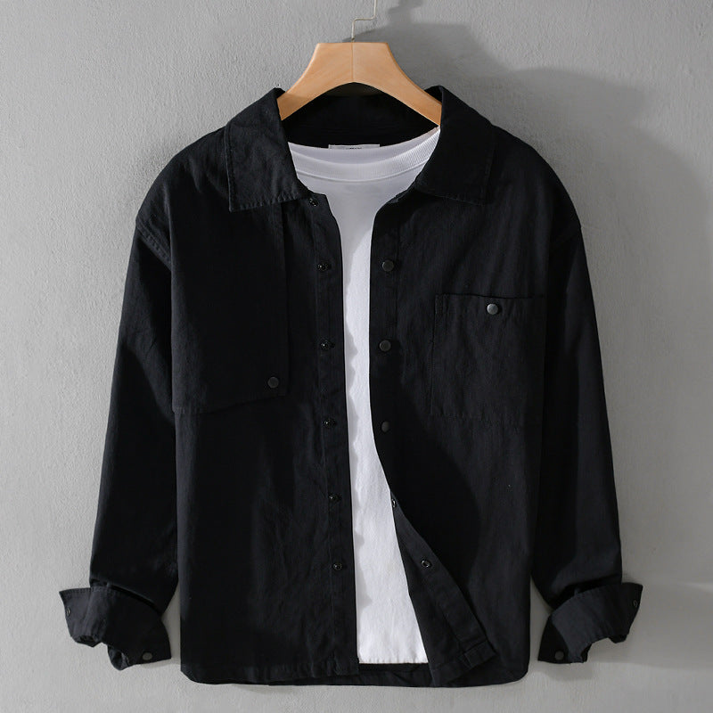Herren Minimalistisches Baumwoll-Utility-Overshirt mit Druckknopf-Leiste und Brusttaschen Shop Nory
