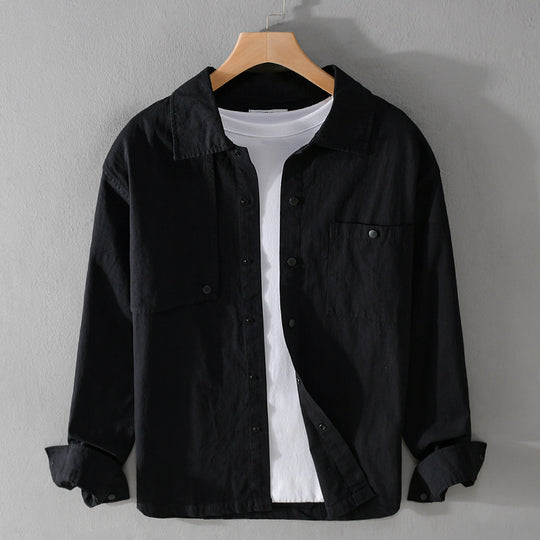 Herren Minimalistisches Baumwoll-Utility-Overshirt mit Druckknopf-Leiste und Brusttaschen Shop Nory