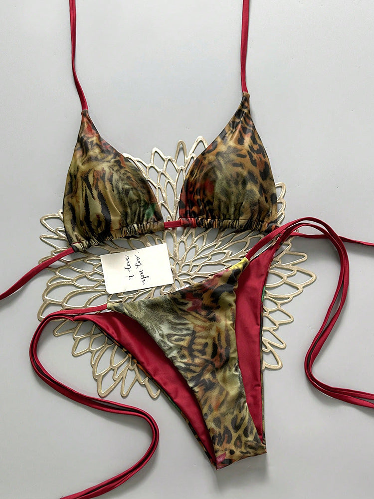 Damen Triangel-Bikini-Set mit verstellbaren BindShopnoryändern und animalischem Design