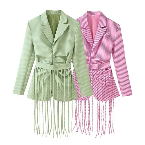 Damen taillierter Blazer mit Fransen-Saum und Nadelstreifen Shop Nory