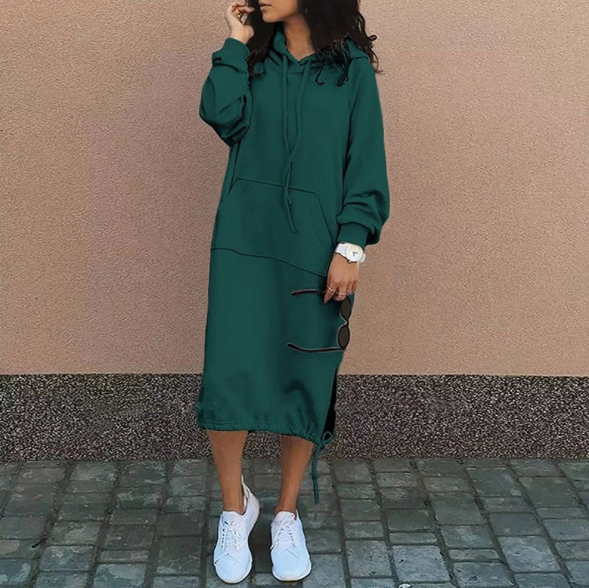 Damen Oversize Hoodie-Midikleid mit Tunnelzugsaum und seitlichen Schlitzdetails Shop Nory