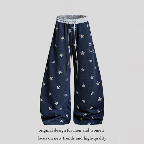 Damen Weite Lounge-Hose mit Sternenprint und elastischem Tunnelzug Shop Nory