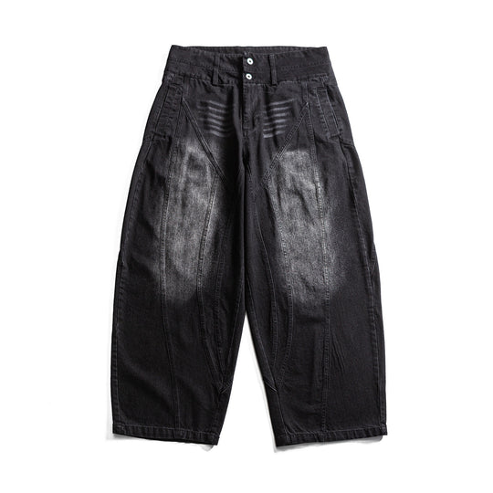 Damen hochtaillierte Ballon-Jeans mit Ziernähten und elastischem Saum Shop Nory