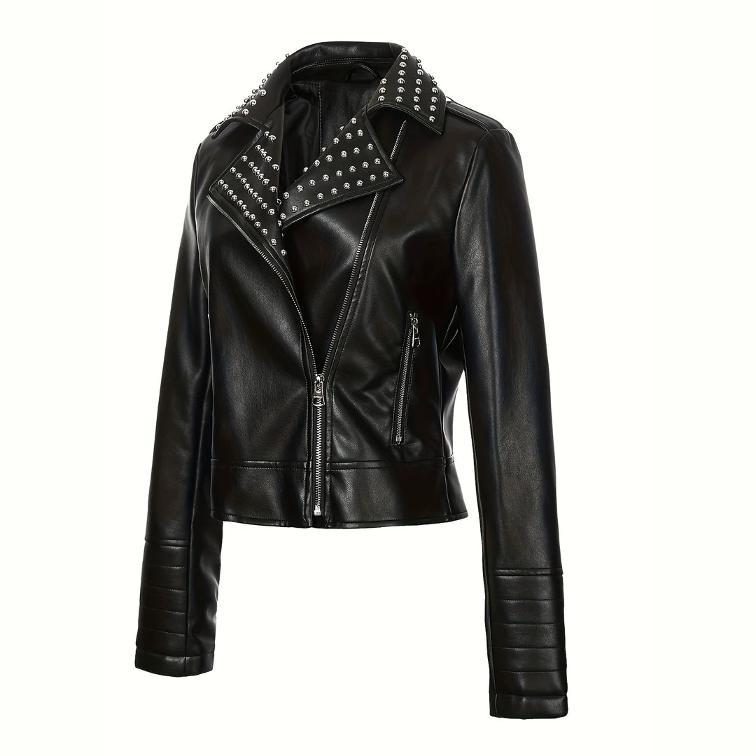 Damen Asymmetrische Bikerjacke aus Kunstleder mit genietetem Revers und gesteppter Armzone Shop Nory