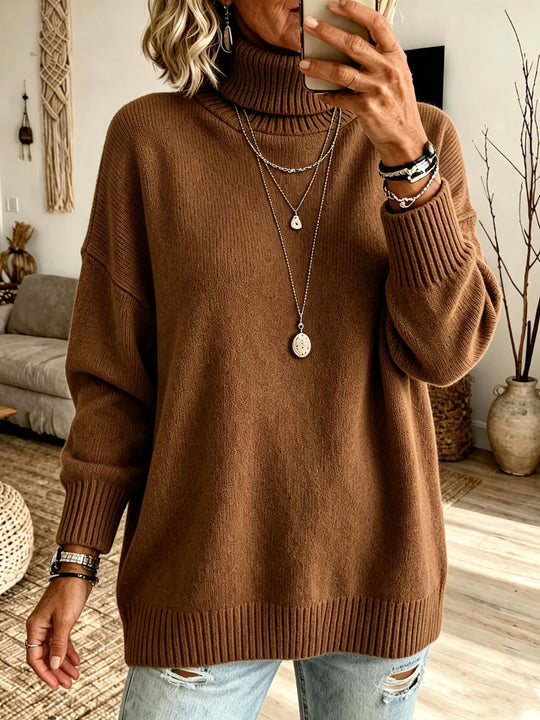 Damen Oversize Rollkragenpullover aus Feinstrick mit gerippten Bündchen und überschnittener Schulter Shop Nory