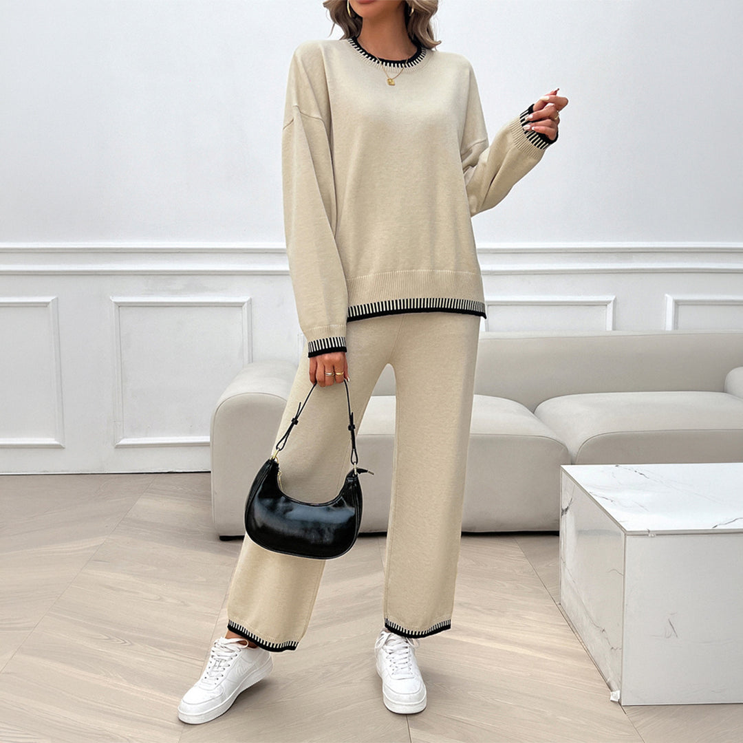 Damen nan Lounge-Zweiteiler aus feinem Feinstrick mit kontrastierten Bündchen und geradem Bein Shop Nory