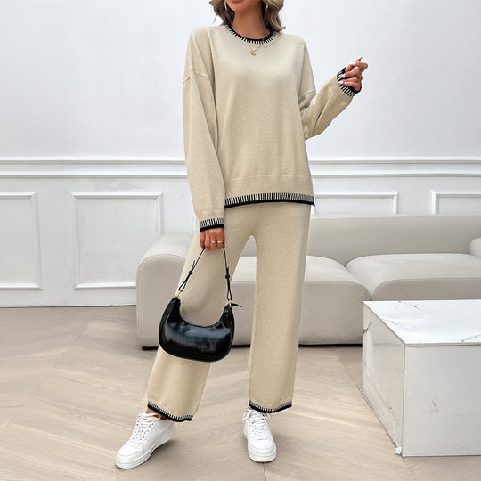 Damen nan Lounge-Zweiteiler aus feinem Feinstrick mit kontrastierten Bündchen und geradem Bein Shop Nory