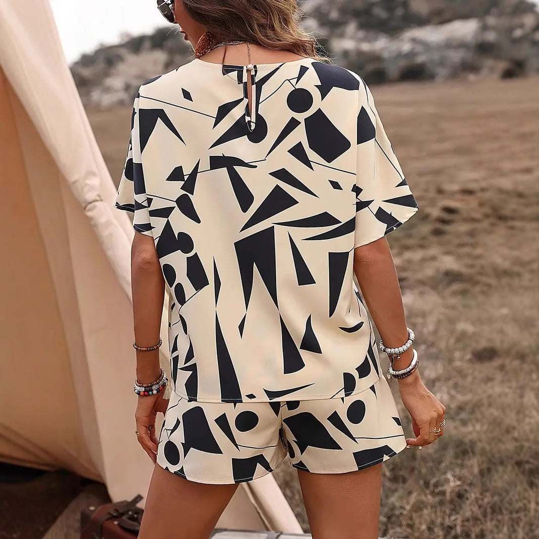 Damen Lässiges Lounge-Outfit mit grafischem Muster und elastischem Bund