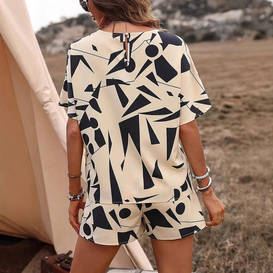 Damen Lässiges Lounge-Outfit mit grafischem Muster und elastischem Bund