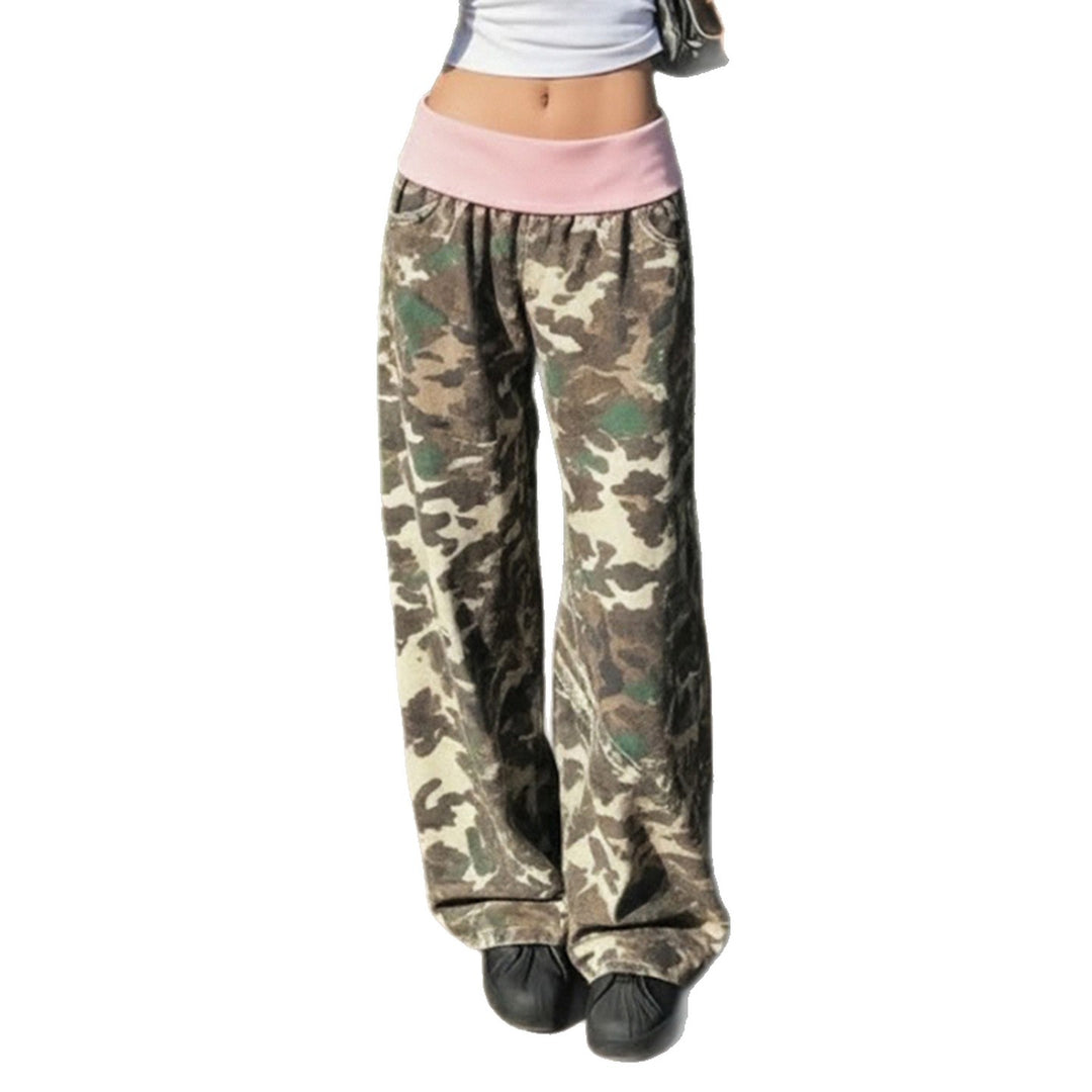 Damen nan weite Lounge-Hose mit Umschlagbund, Camouflage‑Muster und elastischem Komfortstretch Shop Nory