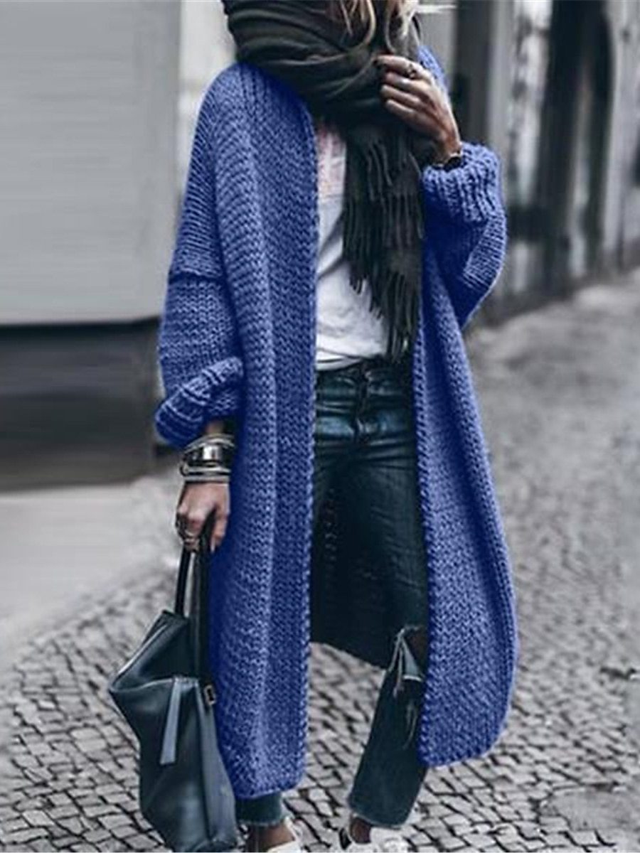 Damen Langer Grobstrick-Mantelcardigan mit überschnittener Schulter und offener Front Shop Nory