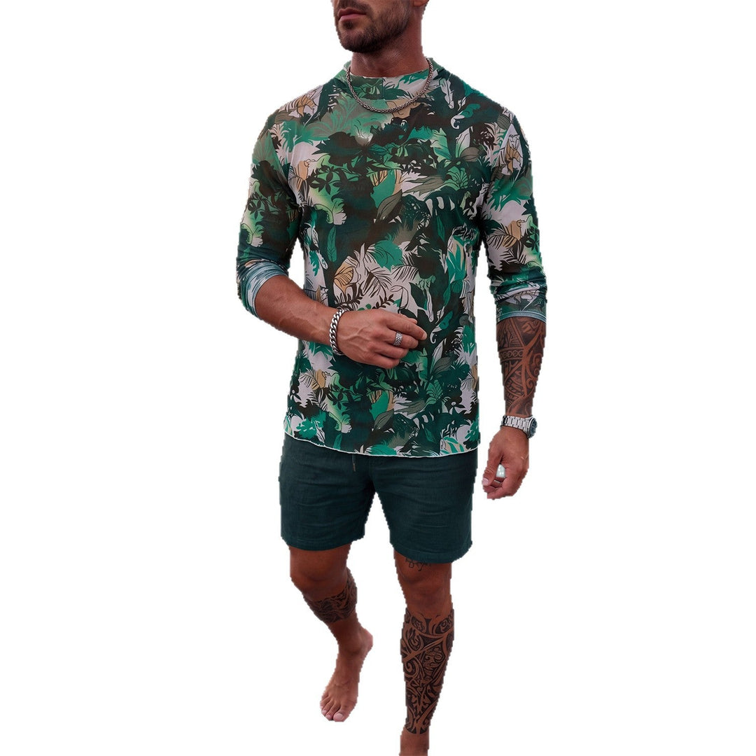 Herren Langarm-Badeoberteil mit floralem Design
