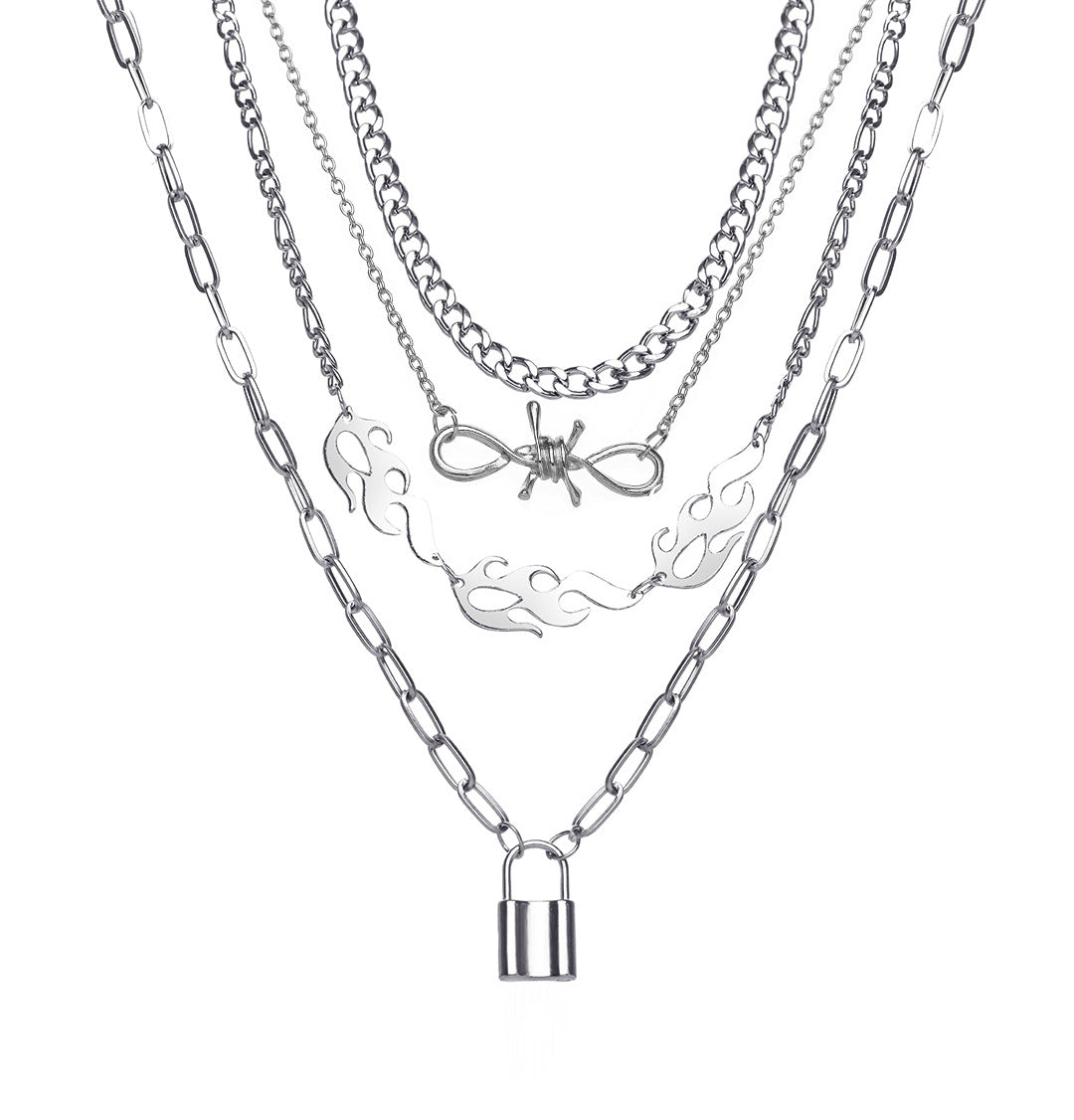 Damen mehrlagige Kette mit einzigartigem Flammen-Design Shop Nory