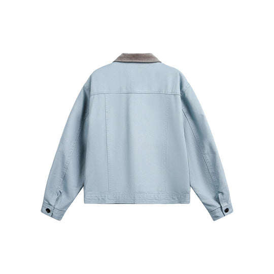 Unisex Kurz geschnittener Boxy-Jeansblouson mit Cordkragen und Eingrifftaschen Shop Nory