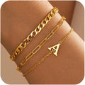 Damen Armbandset mit elegantem Kettendesign und personalisiertem Buchstabenanhänger Shop Nory