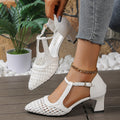 Damen elegante T-strap Sandaletten mit geflochtenem Design und komfortablem Blockabsatz